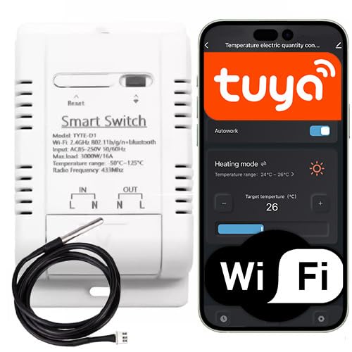 Sone Smart One WLAN Temperaturfühler mit externem Sensor – Temperaturregler 16A 3600W – Tuya Thermostat – WiFi Temperatursensor für Smart Home, Alexa kompatibel, SmartLife App Sone Smart One WLAN Temperaturfühler mit externem Sensor – Temperaturregler 16A 3600W – Tuya Thermostat – WiFi Temperatursensor für Smart Home, Alexa kompatibel, SmartLife App von Sone Smart One