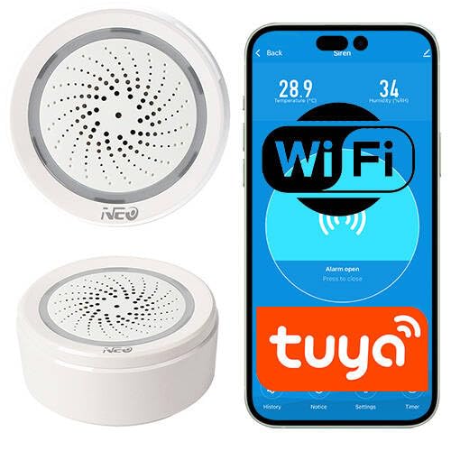 Sone Smart One WiFi Alarm Sirene mit Temperatur- und Feuchtigkeitssensor, Tuya Smart Home, USB/Batterie-Betrieb, App-Steuerung, 90dB Lautstärke von Sone Smart One