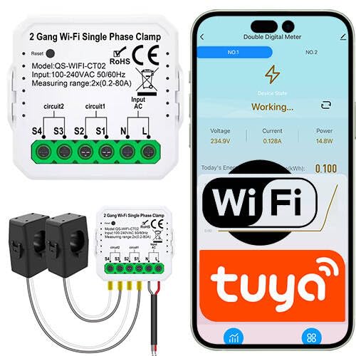 Sone Smart One – Smartmeter WiFi Stromzähler 240V/2x80A – Energiezähler mit App – Kompakt 39,2mm – Smart Life/Tuya – IP20 – Hutschiene & Wandmontage von Sone Smart One