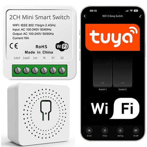 Sone Smart One WiFi Schalter 2-Kanal | Unterputz Modul 230V 16A | Kompatibel mit Tuya & Smart Life | Timer, Szenen, Interlock | Alexa & Google Assistant Steuerung von Sone Smart One