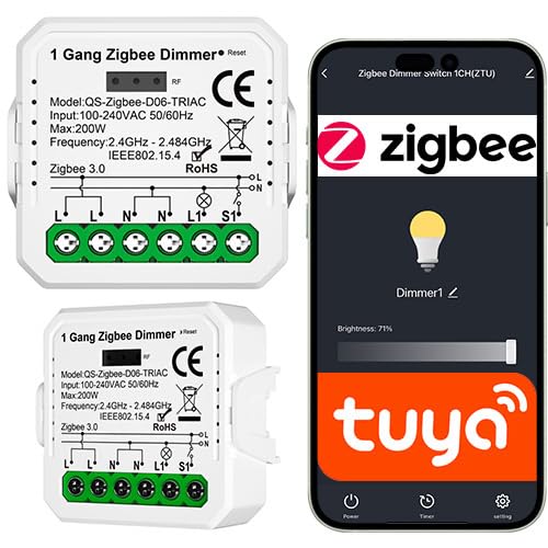 Sone Smart One Zigbee Dimmer 200W Unterputz 39x39x18mm | Tuya/Smart Life App | Kompatibel mit Alexa | Monostabil-Schalter | LED/Halogen | RF Fernbedienung | Zigbee Gateway erforderlich von Sone Smart One