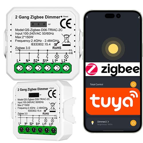 Sone Smart One Zigbee Dimmer 2 Gang - Intelligenter Zigbee Dimmer Unterputz für 230V - Kompatibel mit Zigbee Systemen - Einfache Installation - Perfekt für Smart Home Beleuchtungssteuerung Tuya Sone Smart One Zigbee Dimmer 2 Gang - Intelligenter Zigbee Dimmer Unterputz für 230V - Kompatibel mit Zigbee Systemen - Einfache Installation - Perfekt für Smart Home Beleuchtungssteuerung Tuya von Sone Smart One