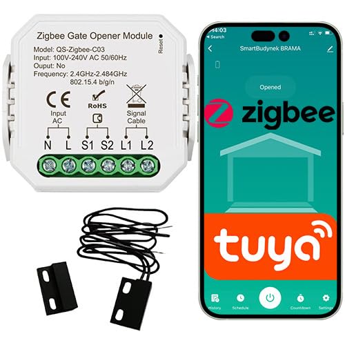 Sone Smart One Garagentoröffner Smart Zigbee – Tuya kompatibel, Home Assistant, Zigbee2MQTT, 230V, App- & Alexa-Sprachsteuerung, Timer, Szenen, 46x46x18mm, inkl. Kontaktsensor – Gateway erforderlich von Sone Smart One