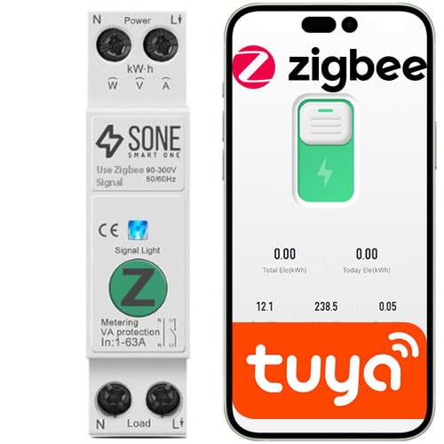 Sone Smart One Zigbee Hutschiene Relais 63A 16A – Zigbee Schalter mit Energieüberwachung & Schutzfunktionen – kompatibel mit Tuya, Smart Life & Zigbee2MQTT – DIN-Schiene – Smart Home Sicherungsautomat von Sone Smart One