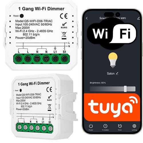 Sone Smart One WLAN Dimmer 230V – Smart LED WiFi Dimmer Unterputz – Tuya & Smart Life – Alexa & Google kompatibel – TRIAC – 200W – Dimmschalter für LED/Halogen von Sone Smart One