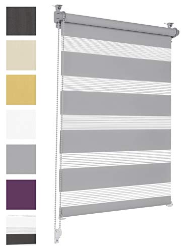 Doppelrollo Klemmfix ohne Bohren 100cm x 150cm Grau Duo Rollo Klemmrollo Sonnenschutzrollo Fensterrollo für Fenster & Türen Zebrarollo Seitenzugrollo von Sonello