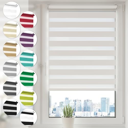 Doppelrollo Klemmfix ohne Bohren 100cm x 150cm Weiß Duo Rollo Klemmrollo Sonnenschutzrollo Fensterrollo für Fenster & Türen Zebrarollo Seitenzugrollo von Sonello