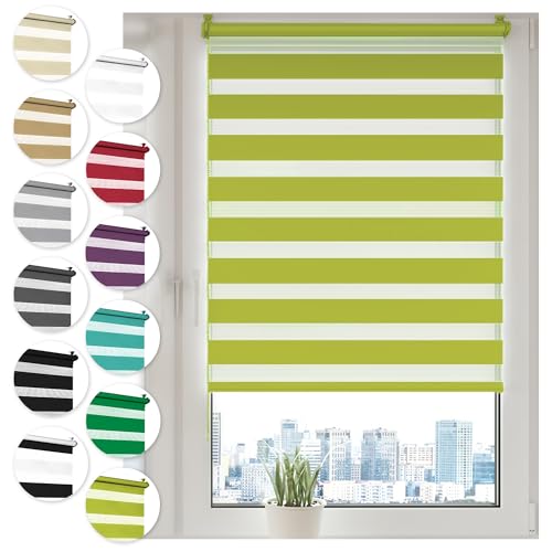 Doppelrollo Klemmfix ohne Bohren 105cm x 150cm Olivgrün Duo Rollo Klemmrollo Sonnenschutzrollo Fensterrollo für Fenster & Türen Zebrarollo Seitenzugrollo von Sonello
