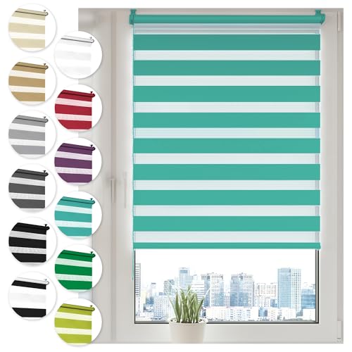 Doppelrollo Klemmfix ohne Bohren 115cm x 150cm Türkis Duo Rollo Klemmrollo Sonnenschutzrollo Fensterrollo für Fenster & Türen Zebrarollo Seitenzugrollo Doppelrollo Klemmfix ohne Bohren 115cm x 150cm Türkis Duo Rollo Klemmrollo Sonnenschutzrollo Fensterrollo für Fenster & Türen Zebrarollo Seitenzugrollo von Sonello