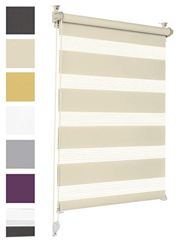 Doppelrollo Klemmfix ohne Bohren 120cm x 130cm Creme Duo Rollo Klemmrollo Sonnenschutzrollo Fensterrollo für Fenster & Türen Zebrarollo Seitenzugrollo von Sonello