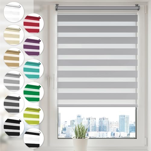 Doppelrollo Klemmfix ohne Bohren 120cm x 130cm Grau Duo Rollo Klemmrollo Sonnenschutzrollo Fensterrollo für Fenster & Türen Zebrarollo Seitenzugrollo von Sonello