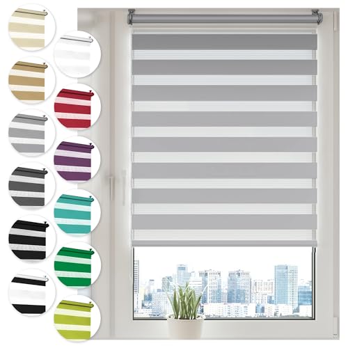 Doppelrollo Klemmfix ohne Bohren 120cm x 150cm Grau Duo Rollo Klemmrollo Sonnenschutzrollo Fensterrollo für Fenster & Türen Zebrarollo Seitenzugrollo von Sonello