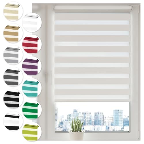 Doppelrollo Klemmfix ohne Bohren 35cm x 100cm Weiß Duo Rollo Klemmrollo Sonnenschutzrollo Fensterrollo für Fenster & Türen Zebrarollo Seitenzugrollo von Sonello