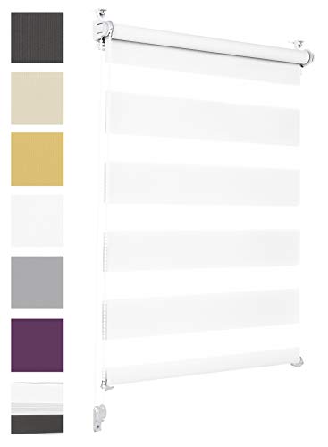 Doppelrollo Klemmfix ohne Bohren 45cm x 130cm Weiß Duo Rollo Klemmrollo Sonnenschutzrollo Fensterrollo für Fenster & Türen Zebrarollo Seitenzugrollo von Sonello