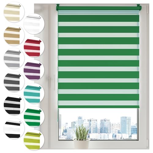 Doppelrollo Klemmfix ohne Bohren 60cm x 150cm Grün Duo Rollo Klemmrollo Sonnenschutzrollo Fensterrollo für Fenster & Türen Zebrarollo Seitenzugrollo von Sonello