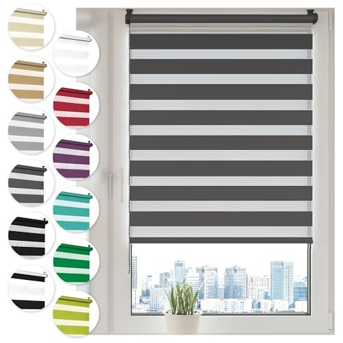 Doppelrollo Klemmfix ohne Bohren 85cm x 210cm Anthrazit Duo Rollo Klemmrollo Sonnenschutzrollo Fensterrollo für Fenster & Türen Zebrarollo Seitenzugrollo Doppelrollo Klemmfix ohne Bohren 85cm x 210cm Anthrazit Duo Rollo Klemmrollo Sonnenschutzrollo Fensterrollo für Fenster & Türen Zebrarollo Seitenzugrollo von Sonello
