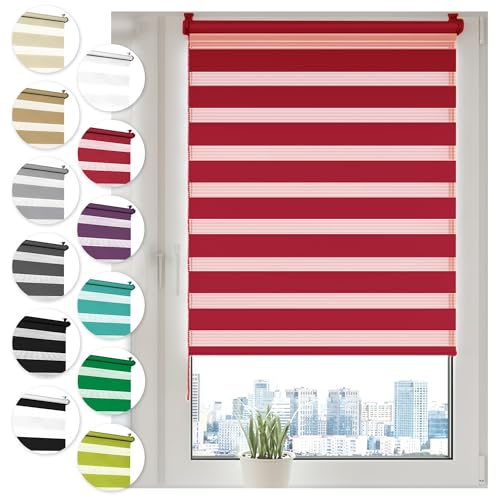 Doppelrollo Klemmfix ohne Bohren 85cm x 210cm Rot Duo Rollo Klemmrollo Sonnenschutzrollo Fensterrollo für Fenster & Türen Zebrarollo Seitenzugrollo Doppelrollo Klemmfix ohne Bohren 85cm x 210cm Rot Duo Rollo Klemmrollo Sonnenschutzrollo Fensterrollo für Fenster & Türen Zebrarollo Seitenzugrollo von Sonello