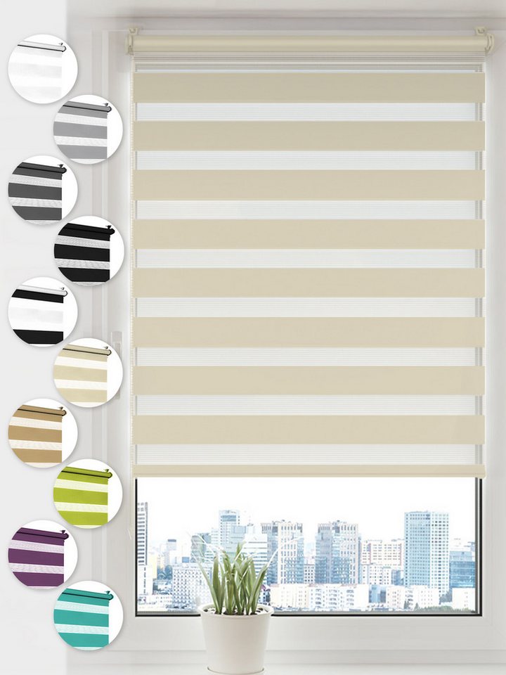 Doppelrollo Klemmfix ohne Bohren, Sonello, blickdicht, Klemmfix, 30 cm x 130 cm Creme Easyfix Duo Rollo, Rollos für Fenster und Tür, Lichtschutz, Blickdicht, Jalousie freihängend mit Klemmträger, Seitenzugrollo, einfache Montage, in verschiedenen Farben und Größen von Sonello