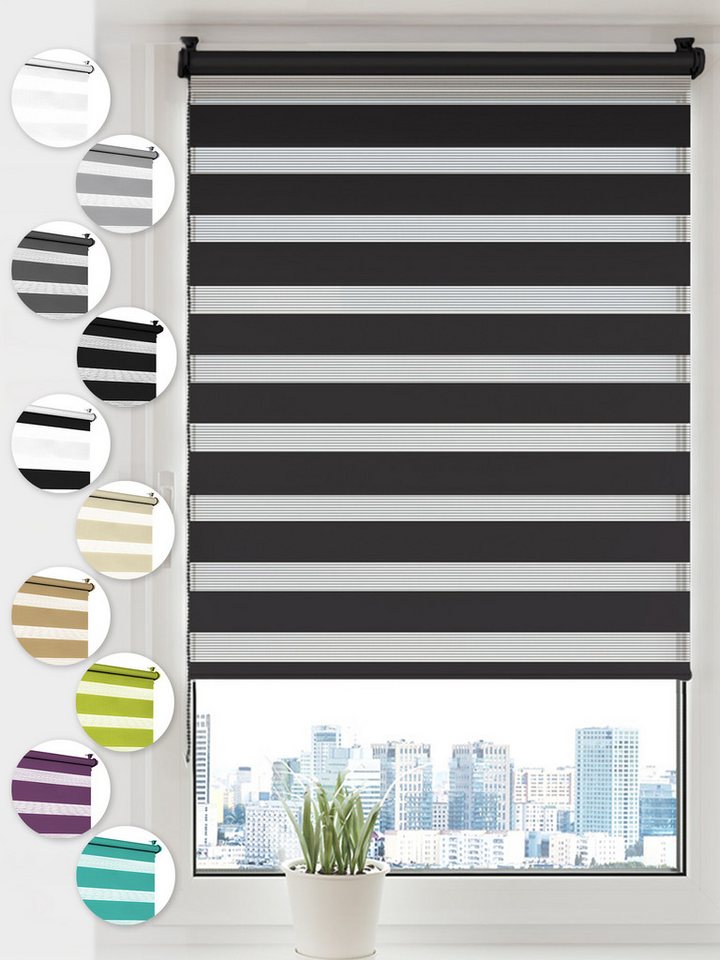 Doppelrollo Klemmfix ohne Bohren, Sonello, blickdicht, Klemmfix, 30 cm x 130 cm Schwarz Easyfix Duo Rollo, Rollos für Fenster und Tür, Lichtschutz, Blickdicht, Jalousie freihängend mit Klemmträger, Seitenzugrollo, einfache Montage, in verschiedenen Farben und Größen von Sonello