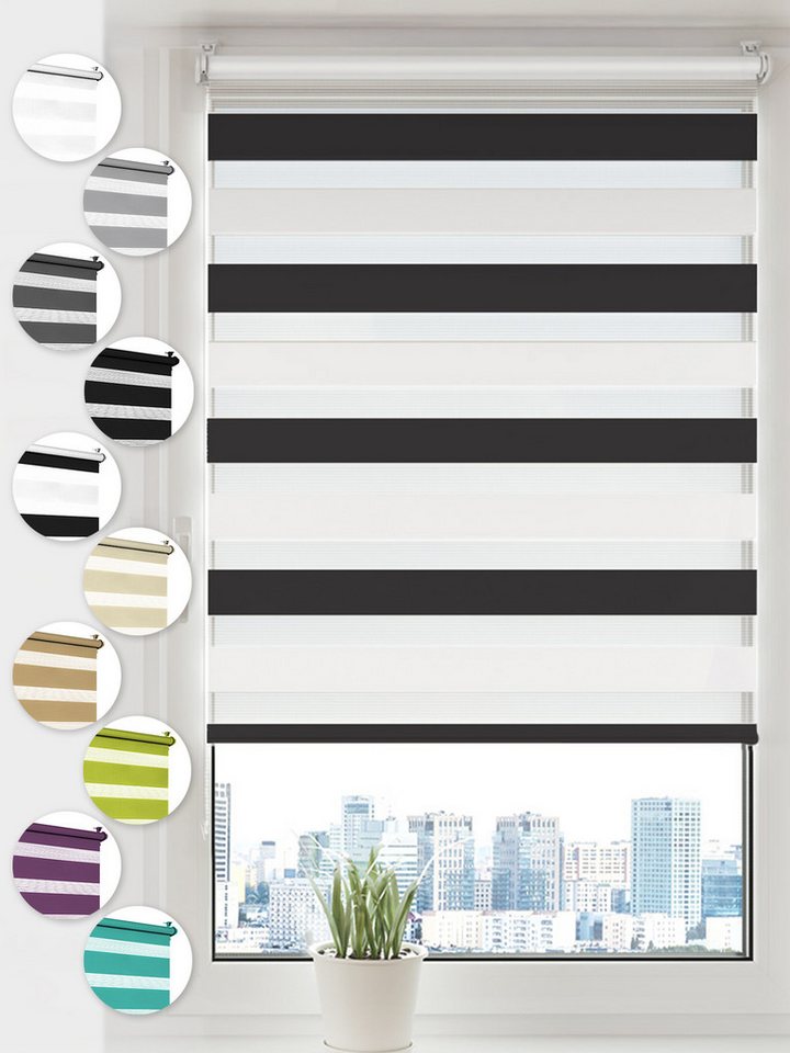 Doppelrollo Klemmfix ohne Bohren, Sonello, blickdicht, Klemmfix, 30cm x 100cm Schwarz/Weiß Easyfix Duo Rollo, Rollos für Fenster und Tür, Lichtschutz, Blickdicht, Jalousie freihängend mit Klemmträger, Seitenzugrollo, einfache Montage, in verschiedenen Farben und Größen von Sonello