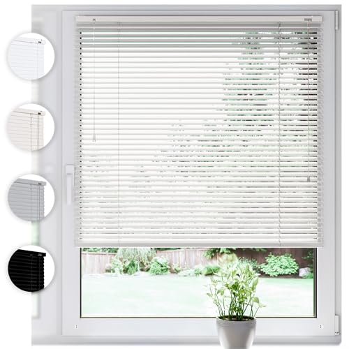 SONELLO Aluminium Jalousie 125cm x 220cm Weiß Alu Jalousie Klemmfix ohne Bohren Sichtschutz Blendschutz Lichtschutz Sonnenschutz für Fenster und Türen von Sonello