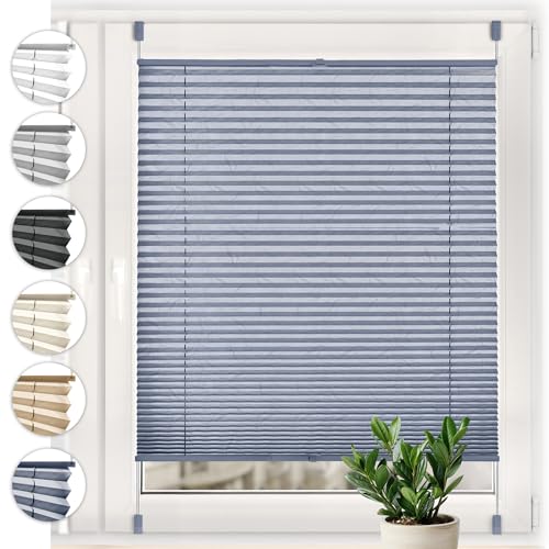 Sonello Plissee Crush Klemmfix ohne Bohren 65cm x 160cm Dunkelblau Faltrollo Plisseerollo Jalousie für Tür & Fenster Blickdicht Sichtschutz Sonnenschutz Fertifplissee Rollo von Sonello