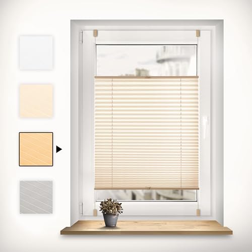 Sonello Plissee Klemmfix ohne Bohren 100cm x 100cm Beige Faltrollo Plisseerollo Jalousie für Tür & Fenster Blickdicht Sichtschutz Sonnenschutz Fertifplissee Rollo von Sonello