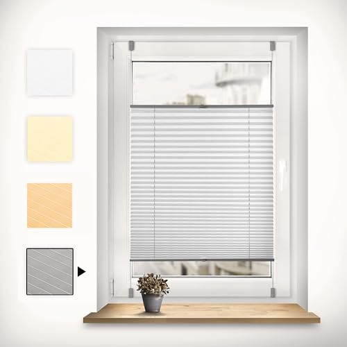 Sonello Plissee Klemmfix ohne Bohren 100cm x 100cm Grau Faltrollo Plisseerollo Jalousie für Tür & Fenster Blickdicht Sichtschutz Sonnenschutz Fertifplissee Rollo von Sonello