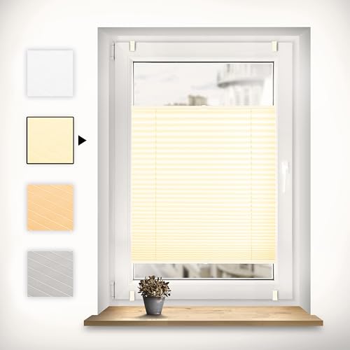 Sonello Plissee Klemmfix ohne Bohren 100cm x 140cm Creme Faltrollo Plisseerollo Jalousie für Tür & Fenster Blickdicht Sichtschutz Sonnenschutz Fertifplissee Rollo von Sonello