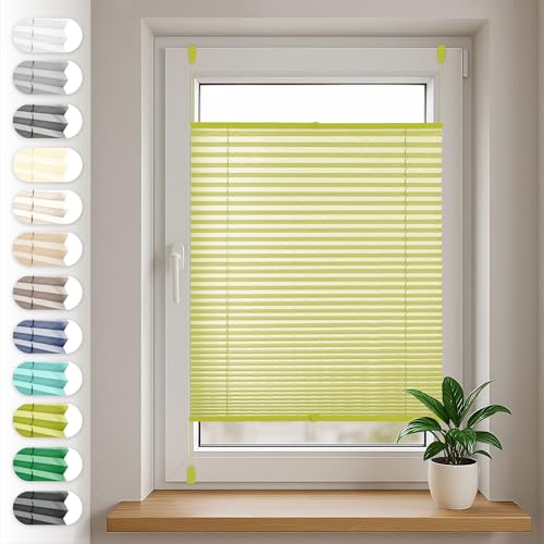 Sonello Plissee Klemmfix ohne Bohren 30cm x 100cm Olivgrün Faltrollo Plisseerollo Jalousie für Tür & Fenster Blickdicht Sichtschutz Sonnenschutz Fertifplissee Rollo von Sonello