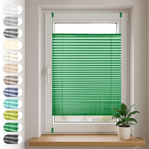 Sonello Plissee Klemmfix ohne Bohren 40cm x 200cm Grün Faltrollo Plisseerollo Jalousie für Tür & Fenster Blickdicht Sichtschutz Sonnenschutz Fertifplissee Rollo von Sonello