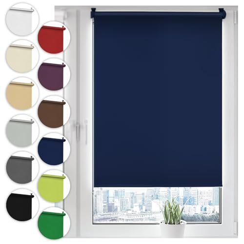 Verdunkelungsrollo Klemmfix ohne Bohren 110cm x 210cm Dunkelblau Verdunklungsrollo Fensterrollo Rollo Seitenzugrollo Klemmrollo für Fenster & Tür von Sonello