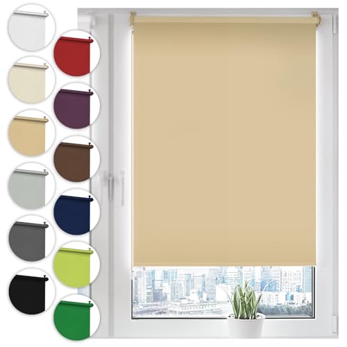 Verdunkelungsrollo Klemmfix ohne Bohren 50cm x 130cm Beige Verdunklungsrollo Fensterrollo Rollo Seitenzugrollo Klemmrollo für Fenster & Tür von Sonello