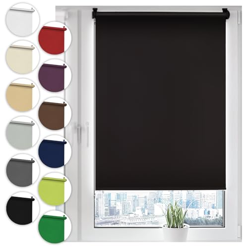 Verdunkelungsrollo Klemmfix ohne Bohren 60cm x 210cm Schwarz Verdunklungsrollo Fensterrollo Rollo Seitenzugrollo Klemmrollo für Fenster & Tür von Sonello