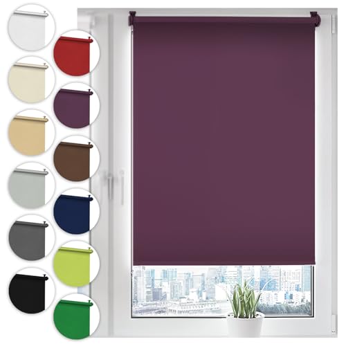 Verdunkelungsrollo Klemmfix ohne Bohren 90cm x 210cm Violett Verdunklungsrollo Fensterrollo Rollo Seitenzugrollo Klemmrollo für Fenster & Tür von Sonello