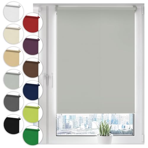 Verdunkelungsrollo Klemmfix ohne Bohren 95cm x 210cm Hellgrau Verdunklungsrollo Fensterrollo Rollo Seitenzugrollo Klemmrollo für Fenster & Tür von Sonello