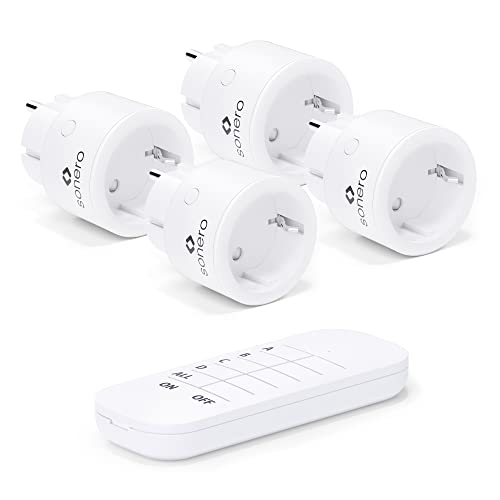 Sonero Funk-Steckdosen Set 2300 Watt | 1x Fernbedienung, 4x Steckdose für den Innenbereich, 30m Reichweite, kompaktes Design, weiß, S-RCS104, 4er Set von Sonero