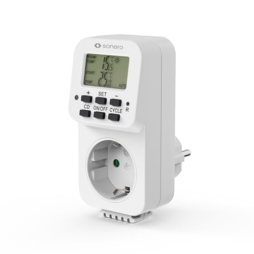 Sonero digitales Thermostat Steckdose, Temperaturregler, Heizung, Kühlung, zeitgesteuert mit internem Fühler, für Terrarium, Gewächshaus, Räucherofen, als Frostwächter, 3600 Watt, weiß von Sonero