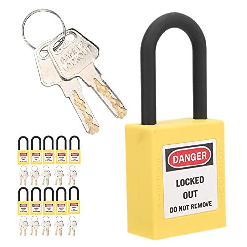 10 Sets Lockout Tagout Lock, 38mm Nylon Industrial Engineering Isolierung Sicherheit Staubdichtes Gerät, für Baustelle(Gelb) von Sonew