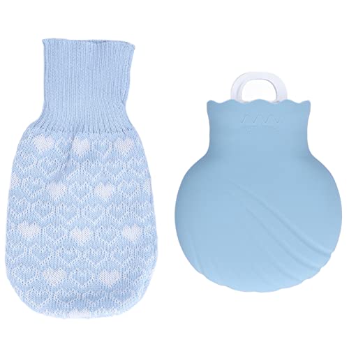 Sonew 245 Ml WäRmflaschentasche, 4 Farben Tragbare Mini-Silikon-WäRmflasche mit Strickbezug FüR KöRperwäRme (Blau) von Sonew