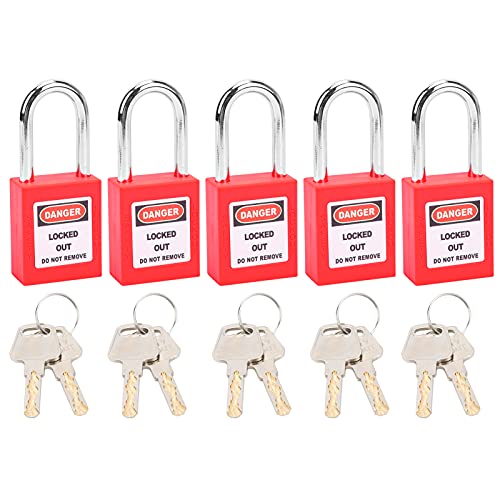 Sonew Lockout Vorhängeschloss, 5 Stück Vorhängeschlösser mit 10 Schlüssel, Isolierte Vorhängeschlösser der Sicherheitstechnik für Den Maschinenbau(rot) von Sonew