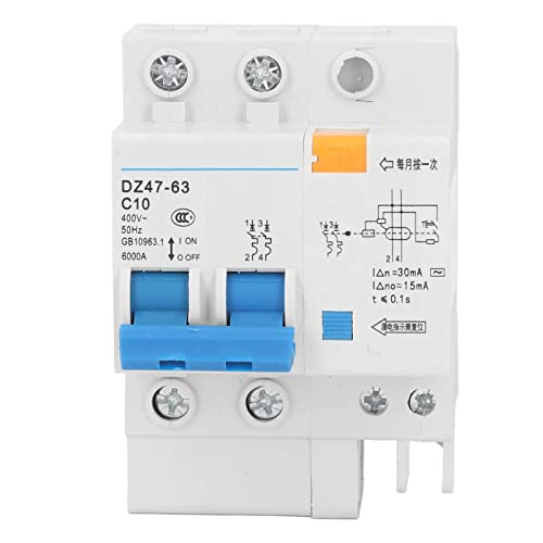 Sonew Miniatur-Leistungsschalter, 2P 10A DIN-Schienenmontage-Leistungsschalter, Fehlerstrom-Isolator, Stromschutzgerät, für Gebäudeausrüstung, 400 V von Sonew