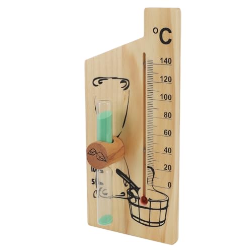 Sonew Sauna -Thermometer -Sandglas mit 15 Minuten Sandtimer Goldene Kiefernholz & Glas Temperaturmesser 0-140 ° C Wandmontage 2 in 1 Saunazubehör von Sonew