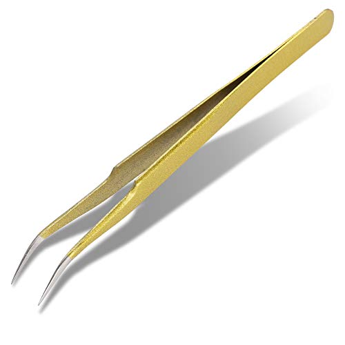 Sonew Wimpernzange, Pinzette für Wimpernverlängerung Augenbraue Eingewachsene Haare Hohe Präzision Gold Edelstahl gebogen und gerade Zangen Zange 2St(Curved) von Sonew