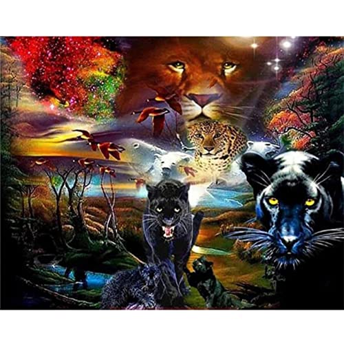 5D Diamant Painting set Full Kristall Strass Schwarzer Panther Diamond Painting für Kinder/Erwachsene,DIY Diamant Malerei Zubehör für Wand Dekoration und Geschenk Round Drill 50x70cm von SongYww