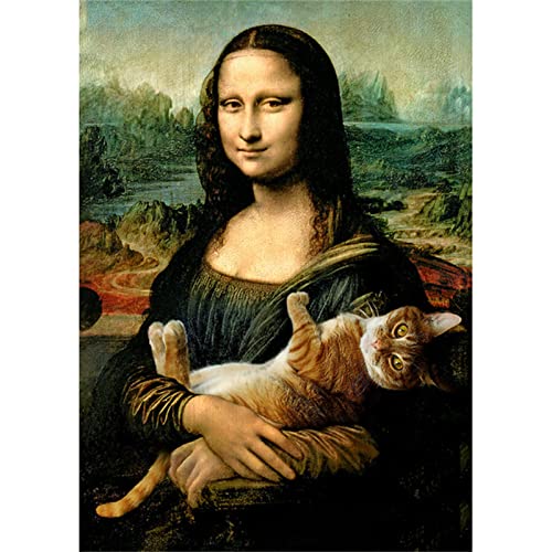 DIY 5D Diamond Painting Set für Kinder/Erwachsene Mona-Lisa-Katze Diamant Painting Bilder Full Drill Kristall Stickerei Kreuzstich Kunsthandwerk für Home Wand Dekorationen Geschenk Round Drill 30x40cm von SongYww