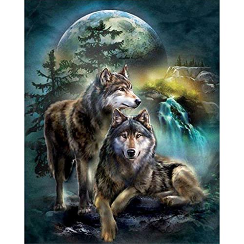 SongYww DIY 5D Diamond Painting Set für Kinder/Erwachsene Mond Wolf Diamant Painting Bilder Full Drill Kristall Stickerei Kunsthandwerk für Home Wand Dekorationen Geschenk Square Drill 60x80cm von SongYww