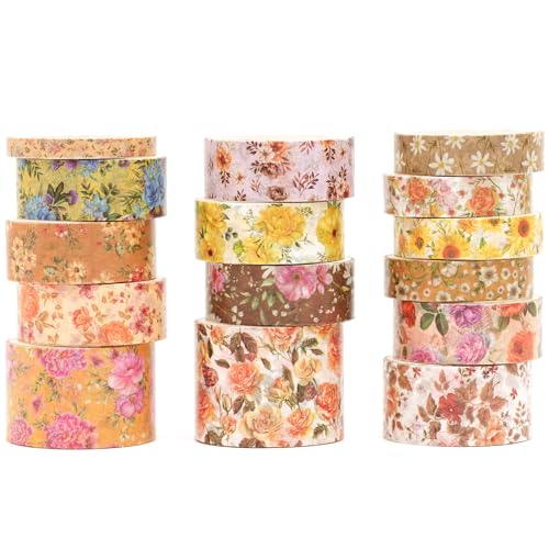 Songdao 15 Rollen Blume Washi Tape Set, Masking Tape Blüht Dekoratives Klebeband Bunt für DIY Handwerk Bullet Journals Planer Scrapbooking Verpackung (Stil 3) von Songdao
