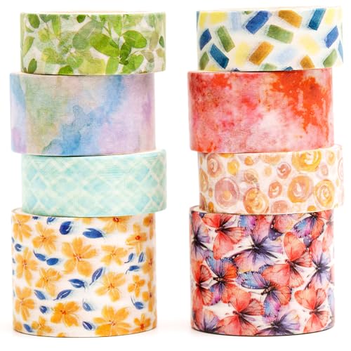 Songdao 8 Rollen Retro Washi Tape Set Dekorative Antik Masking Tapes Klebeband Bunt für Kunst, DIY Handwerk, Tagebuch, Planer, Scrapbook, Verpackung (Watercolor Ink) von Songdao