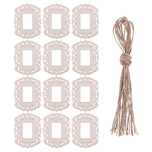 12 Stück Holzanhänger, ausgehöhlte Fenstergitter, Ornamente, Verzierungen mit Seil, für Kunsthandwerksprojekte, Geburtstagsparty, Hochzeit, Dekoration, Gartendekorationen, zum Aufhängen im Freien von Songelt